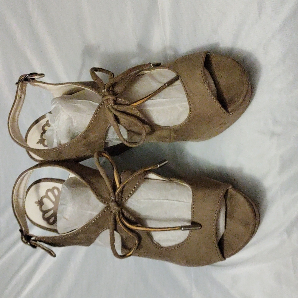 Womens Brown Suede Peep-Toe Lace-Up Heels
